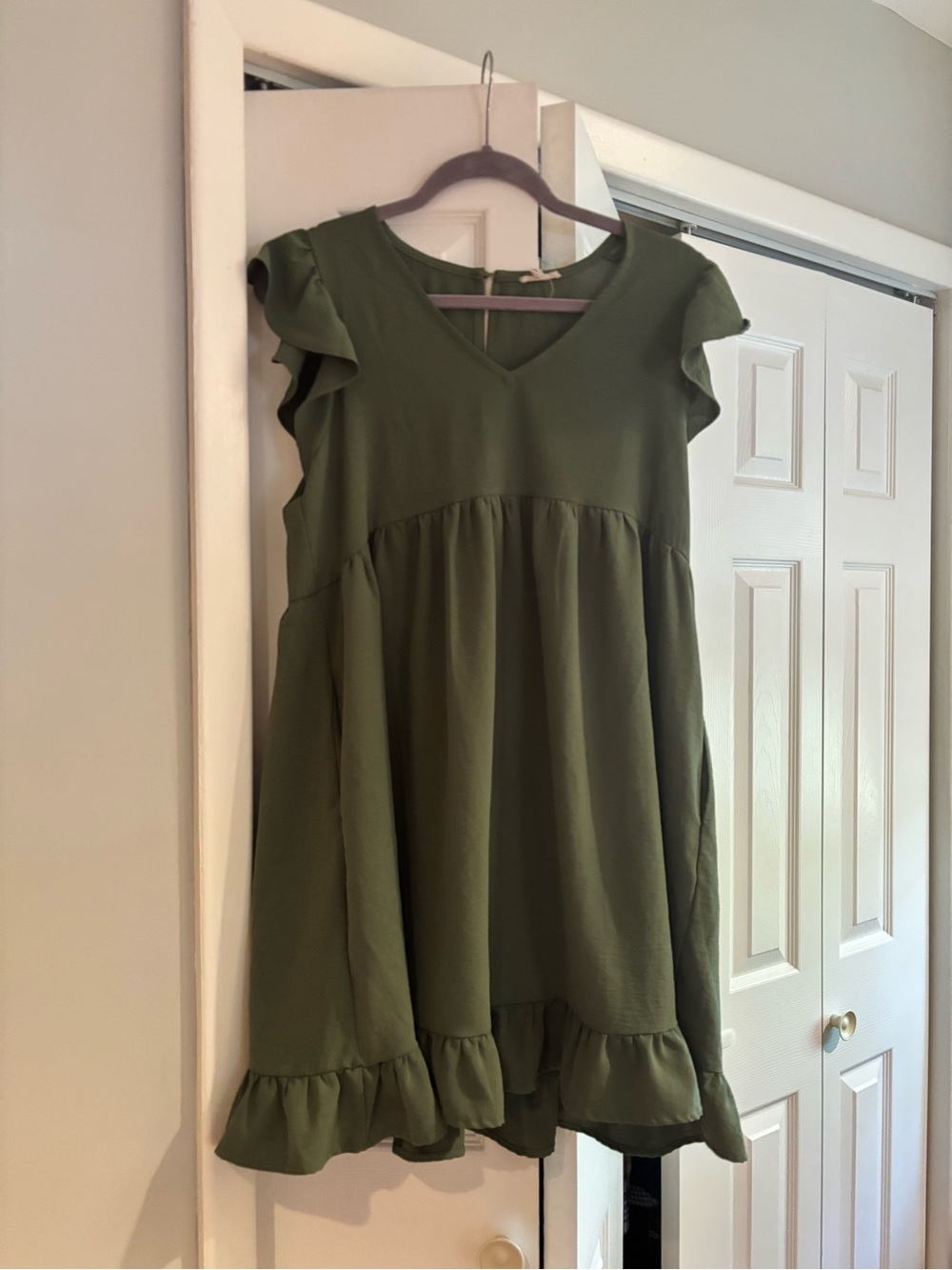 Pink blush maternity dress size small, olive green